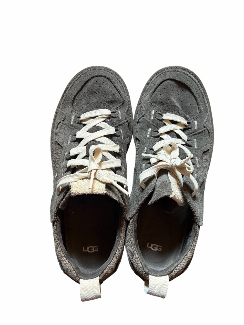 UGG Women's Gray Suede Low-Top Sneakers with White Laces